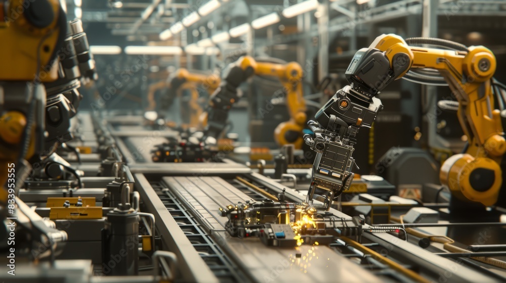 Intelligent factory production line. AI technology generated image Intelligent factory production line. AI technology generated image