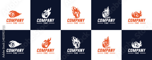 collection of tire wheel logo with flames, automotive repair service, logo design vector.