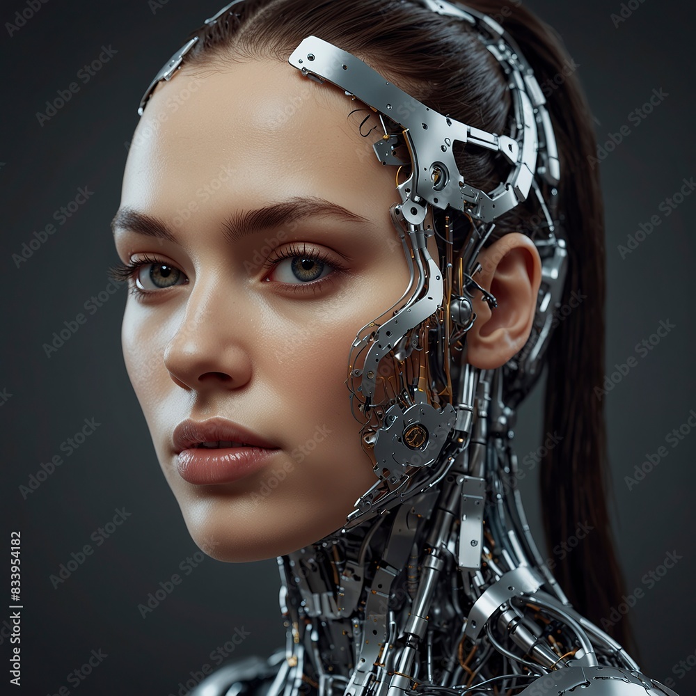 Artificial Intelligence Head Portrait With Intricate Parts Robotical Robot Background Artificial Intelligence Head Portrait With Intricate Parts Robotical Robot Background