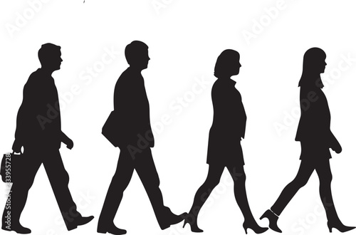 walking business people silhouette on transparent background