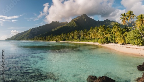 tropical beach panorama on fakarava french polynesia photo