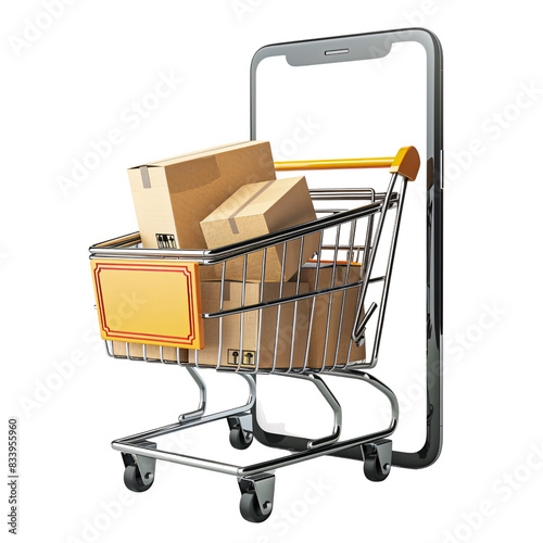 shopping cart with white screen phone