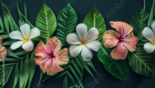 horizontal seamless border with tropical flowers and leaves tropical summer floral design generative ai