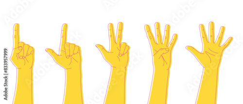 Set of outline hands counting numbers. Hand gestures. Vector illustration