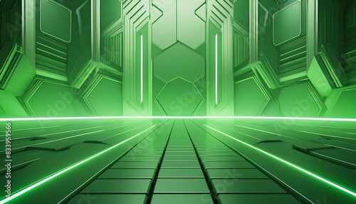 3D future world created with green hexagon pattern