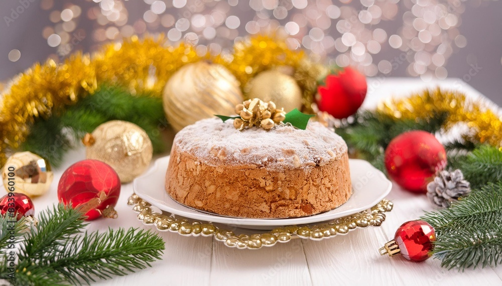 christmas cake on a table decorated for a party celebration