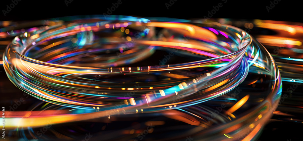 lights in the night Abstract background with iridescent glass rings on black, high resolution, highly detailed lights in the night Abstract background with iridescent glass rings on black, high resolution, highly detailed
