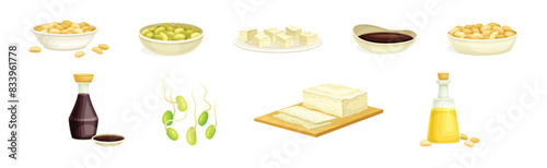 Soya Product from Edible Legume Plant Vector Set