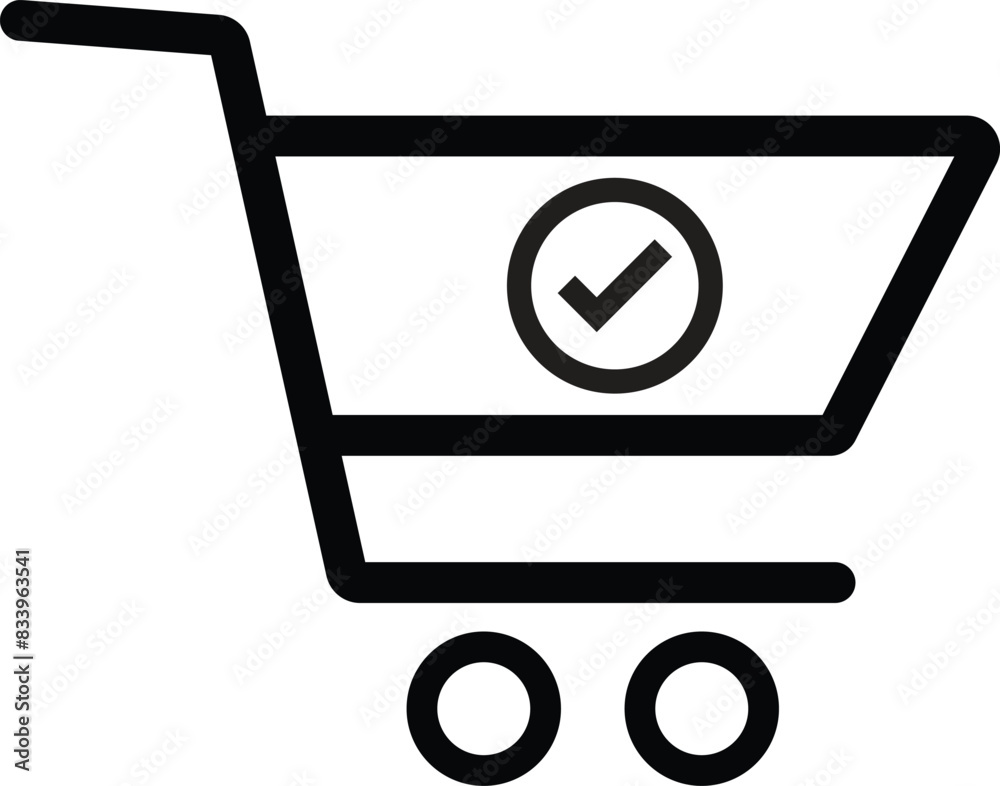 Completed order icon . Shopping Cart and check mark icon . Complete shopping paying icon vector Completed order icon . Shopping Cart and check mark icon . Complete shopping paying icon vector