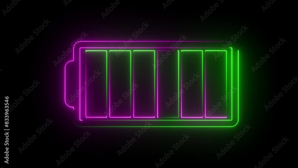 Neon battery fast charging animation, Glowing animated battery icon. animation of battery icon for phone or camera display to indicate full, empty or charging. Neon battery fast charging animation, Glowing animated battery icon. animation of battery icon for phone or camera display to indicate full, empty or charging.