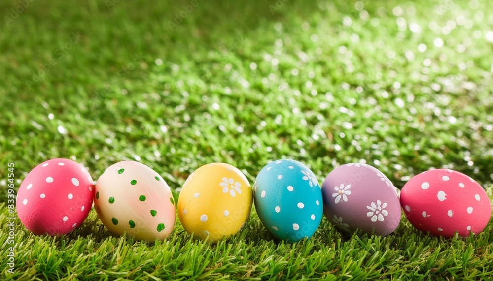 colorful easter eggs on fresh green grass