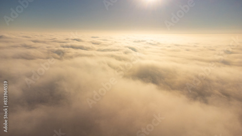 Beautiful sunrise in Brazil winter over clouds  drone scene.