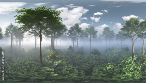 trees in the fog environment map hdri map equidistant projection spherical panorama landscape photo