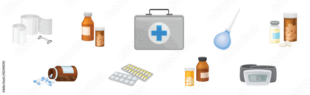 Obraz premium Medical Object and Different Hospital Item Vector Set