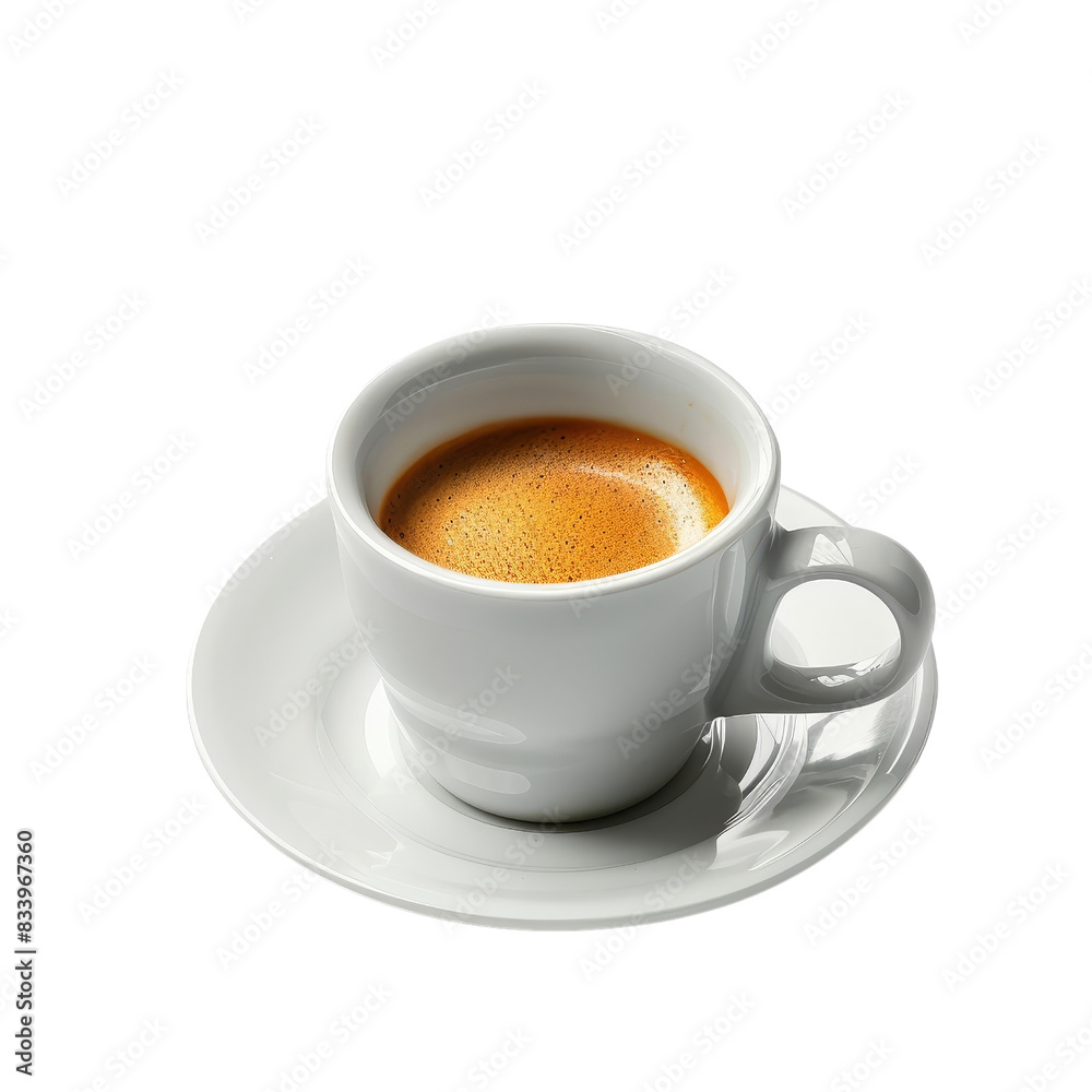 Naklejka premium Hot Coffee in White Ceramic Mug Classic and Cozy Beverage Experience cut out transparent isolated on white background PNG file
