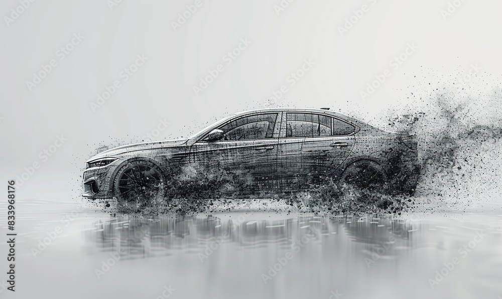 Obraz premium black and white drawing of a drifting car