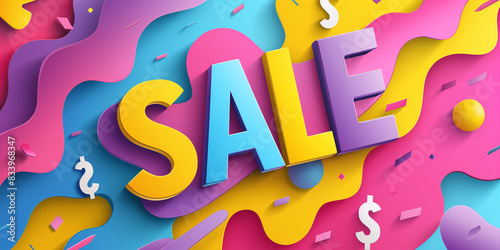 Sale concept banner design. 3D letters. Special offer poster. Discount advertising promotion horizontal layout. Digital artwork raster bitmap illustration. AI artwork. photo