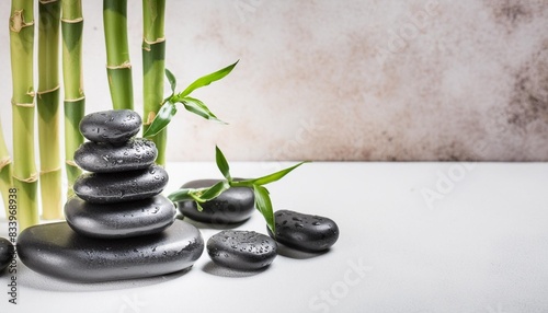 spa concept zen basalt stones with bamboo