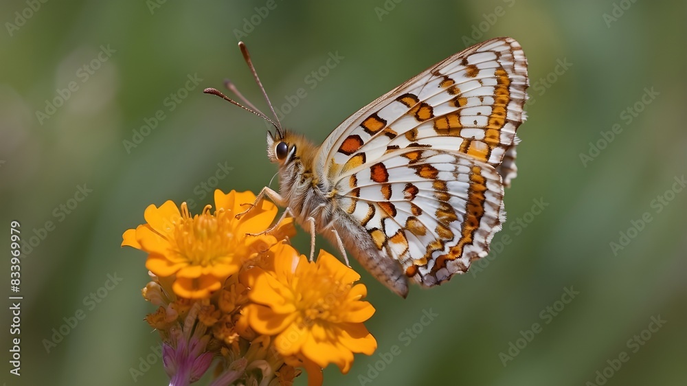 Perched on a flower is the butterfly Amannisa Melitaea athalia. Perched on a flower is the butterfly Amannisa Melitaea athalia.