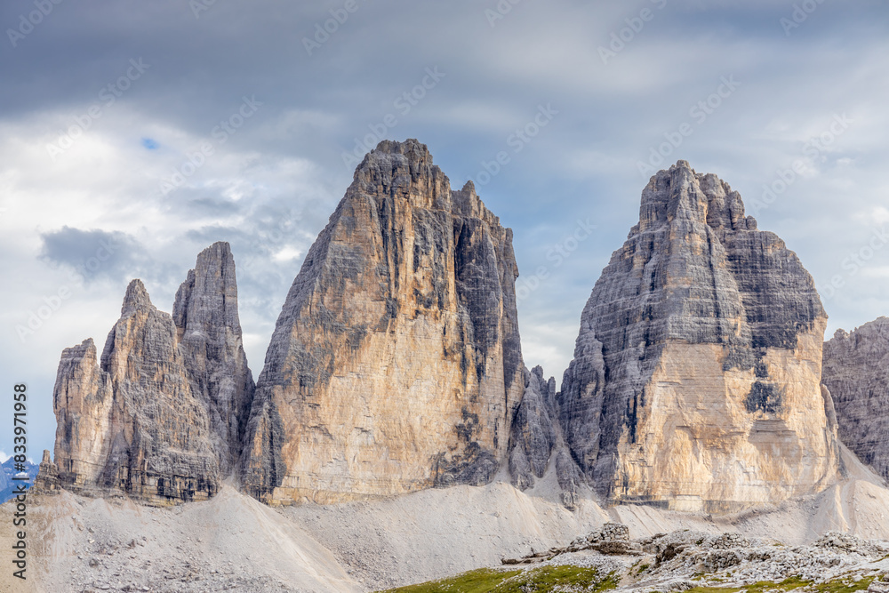 Dolomites beautiful mountain landscape on a sunny day. Hiking in the Alps in Italy, South Tirol mountain range of Alpi Dolomiti di Sesto near Cortina di Amprezzo and Tre Cime di Lavaredo alpine scene Dolomites beautiful mountain landscape on a sunny day. Hiking in the Alps in Italy, South Tirol mountain range of Alpi Dolomiti di Sesto near Cortina di Amprezzo and Tre Cime di Lavaredo alpine scene