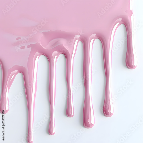 Pink paint dripping on white background.