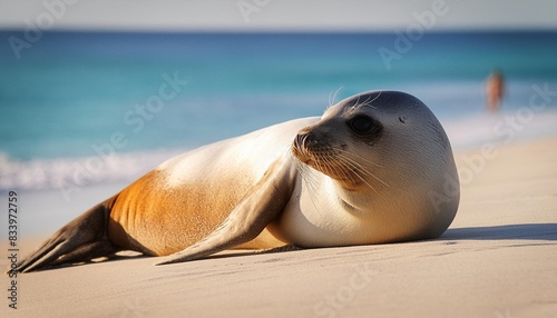 a seal is sunbathing on the beach