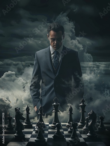 Businessman control chess game concept for ideas business strategy management  development new strategy plan  leader and teamwork  planning for competition