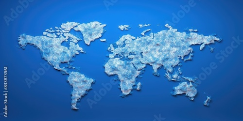 Digital globe with glowing network lines and nodes representing global communication and data exchange concept. Ideal for wallpaper and educational graphics. World map with blue background. AIG35.