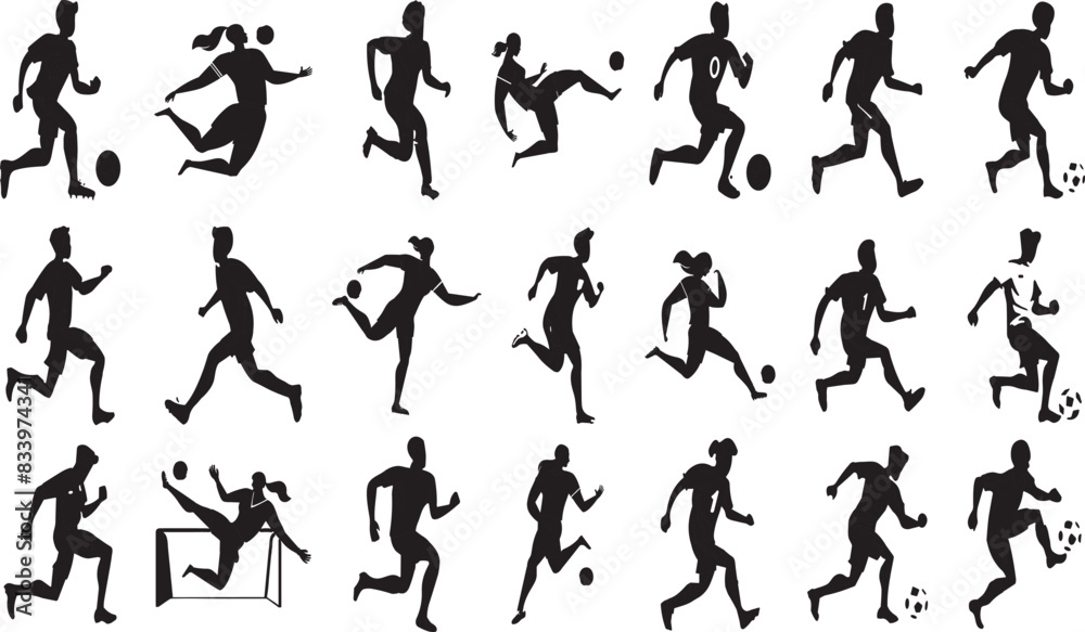 soccer player silhouette illustration. vector set of football (soccer) players