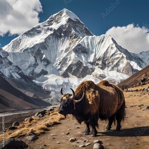 Yak on the way to Everest base camp and mount Pumo ri - Nepal
 photo