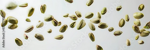 Slow-motion capture of pistachios falling onto a white surface, creating a visual rhythm and showcasing their natural texture and motion.
 photo