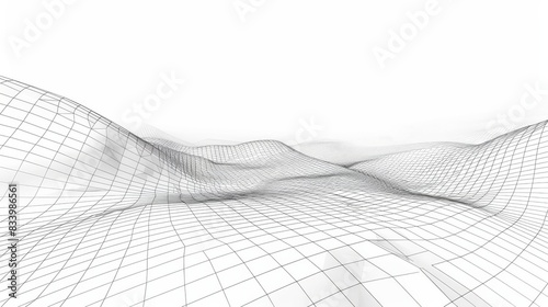 Obraz na płótnie Technology wireframe landscape. Vector perspective grid. Digital space. Mesh on a white background. w salonie