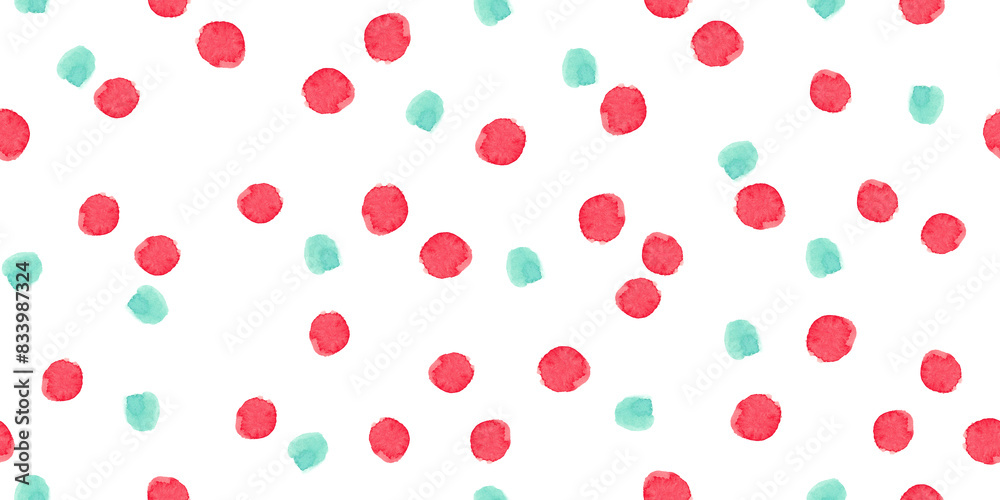 Seamless hand drawn pattern with cute watercolor red and teal colors dots isolated on white background Seamless hand drawn pattern with cute watercolor red and teal colors dots isolated on white background