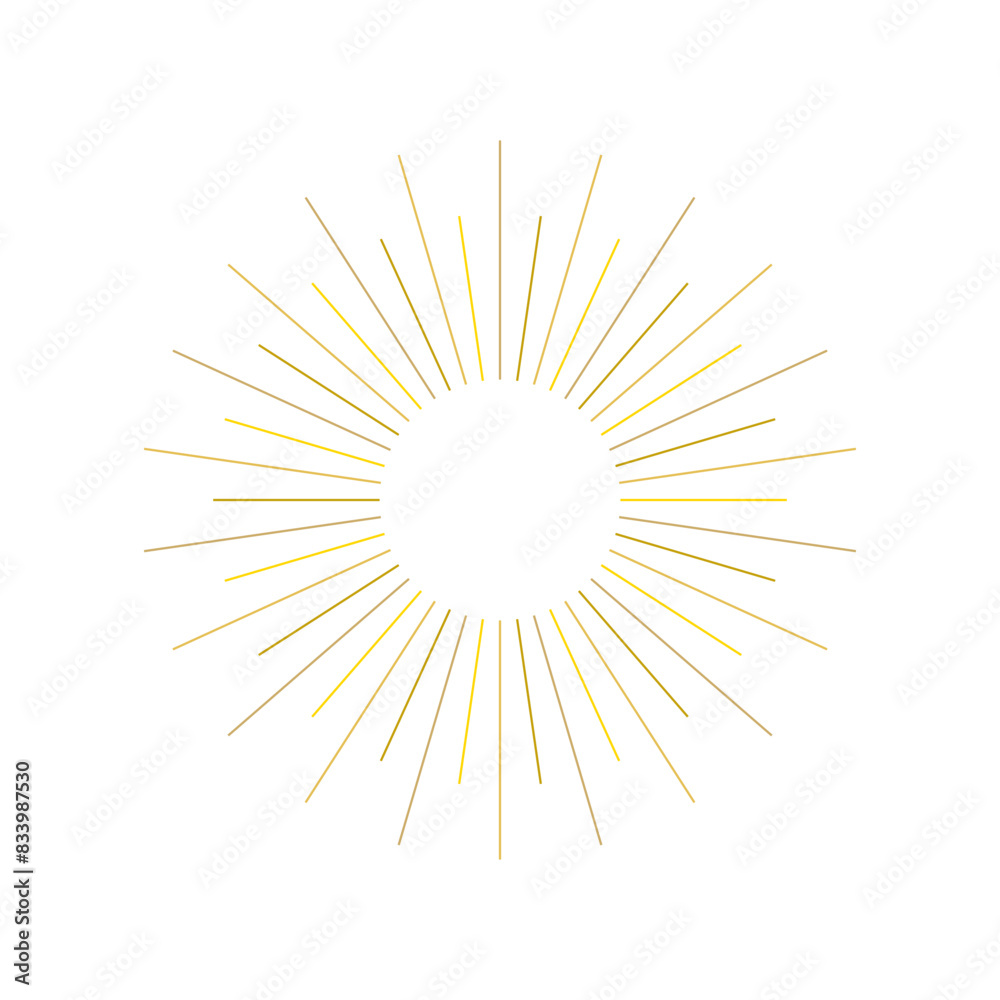 An abstract transparent retro golden art deco sunburst shape design element.