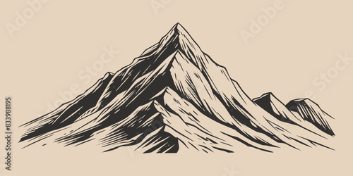 Vintage retro engraving woodcut style sketch draw paint of mountain rock hill peak