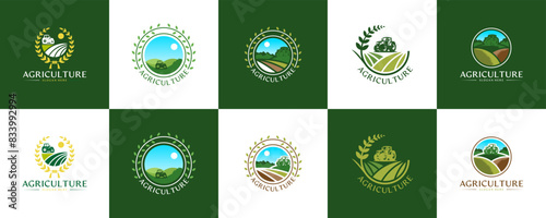 collection of agriculture logos with the concept of modern equipment, agriculture support, equipment, logo design inspiration.