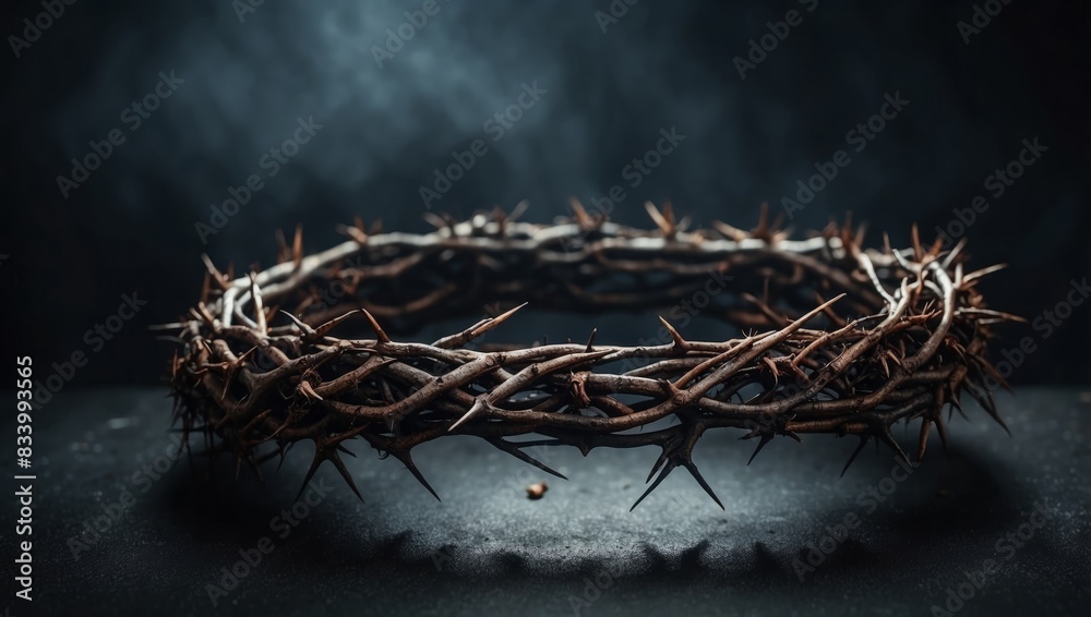 Fototapeta premium Crown of thorns on dark toned foggy background.