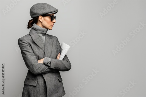 Woman in stylish clothes holding a book photo