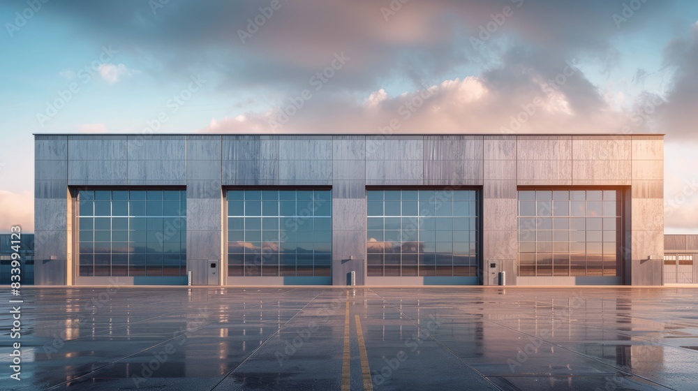 Modern logistics warehouse building structure. AI technology generated image