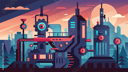 The intricate machinery and equipment resembling a futuristic cityscape from a science fiction movie.. Vector illustration