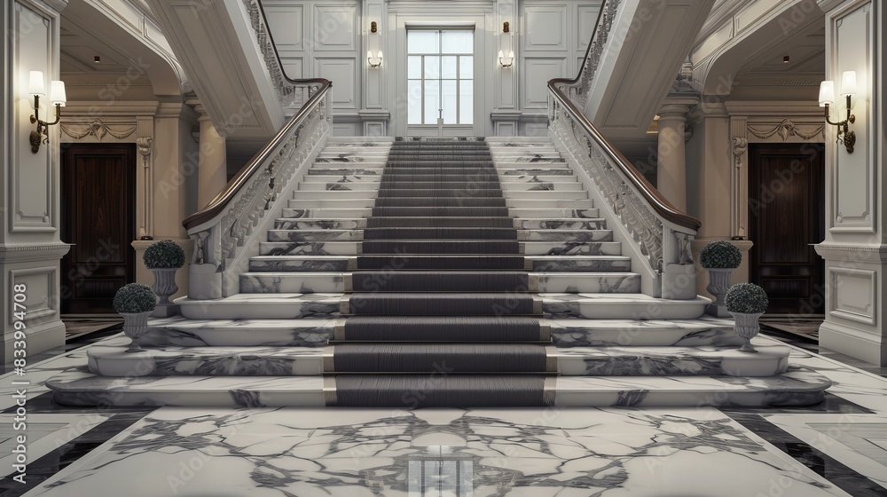Obraz premium luxury white marble stairs in mansion