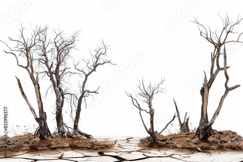 Trees that have turned into dry dead trunks in a deserted forest