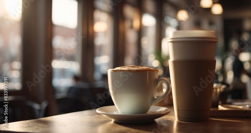 Morning Light Filling a Bustling D Rendered Coffee Shop A Cozy Urban Haven.