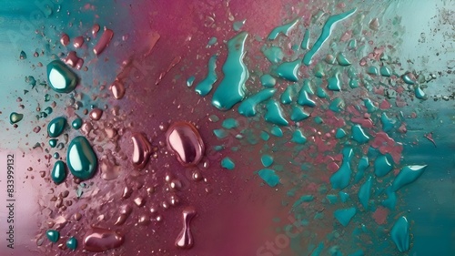Abstract Water Droplets on Vibrant Multicolored Metallic Surface in Daylight Generative AI