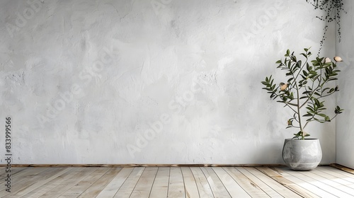 white background with textured wall and wooden flooring