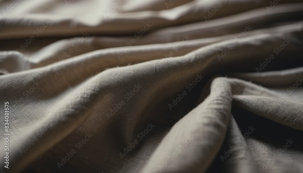 Obraz premium Natural beige draped linen on the wooden table. 