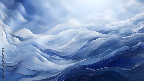 Abstract Blue Fabric Waves Under Bright Sky Generative AI