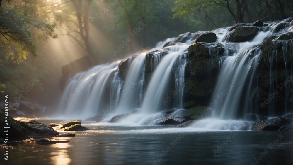 MotionBlurred Waterfall Veil Unveils Tranquil Twilight Escape.