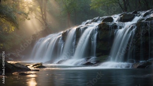 MotionBlurred Waterfall Veil Unveils Tranquil Twilight Escape.