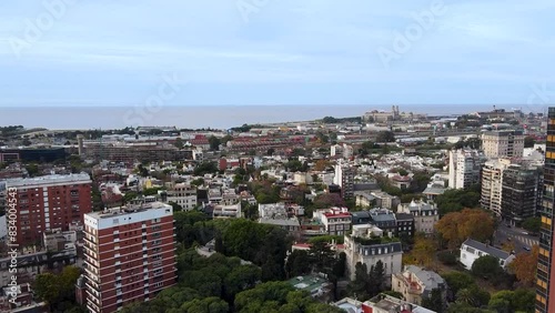 Aerial view of Buenos Aires in Argentina with a view of the Río de la Plata from Libertador Street from a drone photo